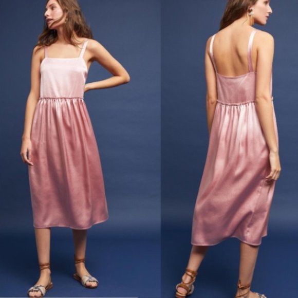 Anthropologie Retro-Deco pink Satin Dress - Picture 1 of 5